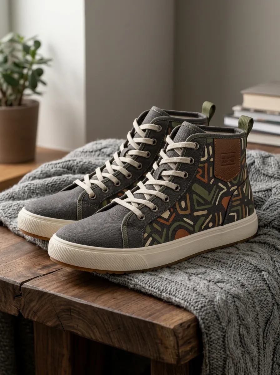 Men's Geometric Tribal Pattern Printed Canvas High-Top Shoes