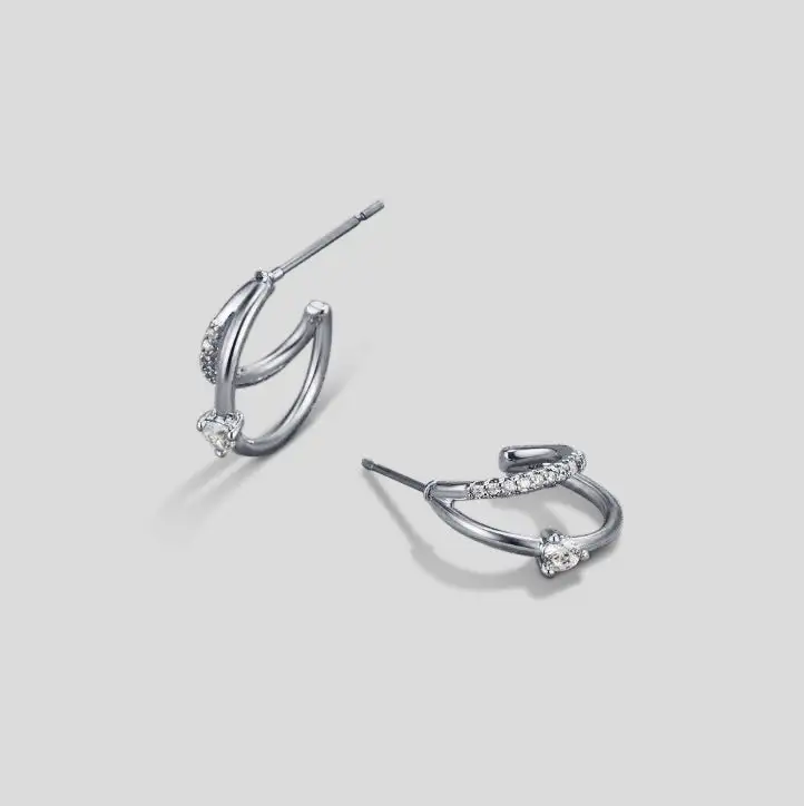 Stainless Steel Layered Crystal Hoop Earrings