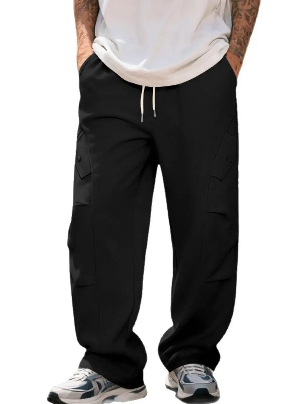 Men's Full Size Casual Cargo Pants with Drawstring