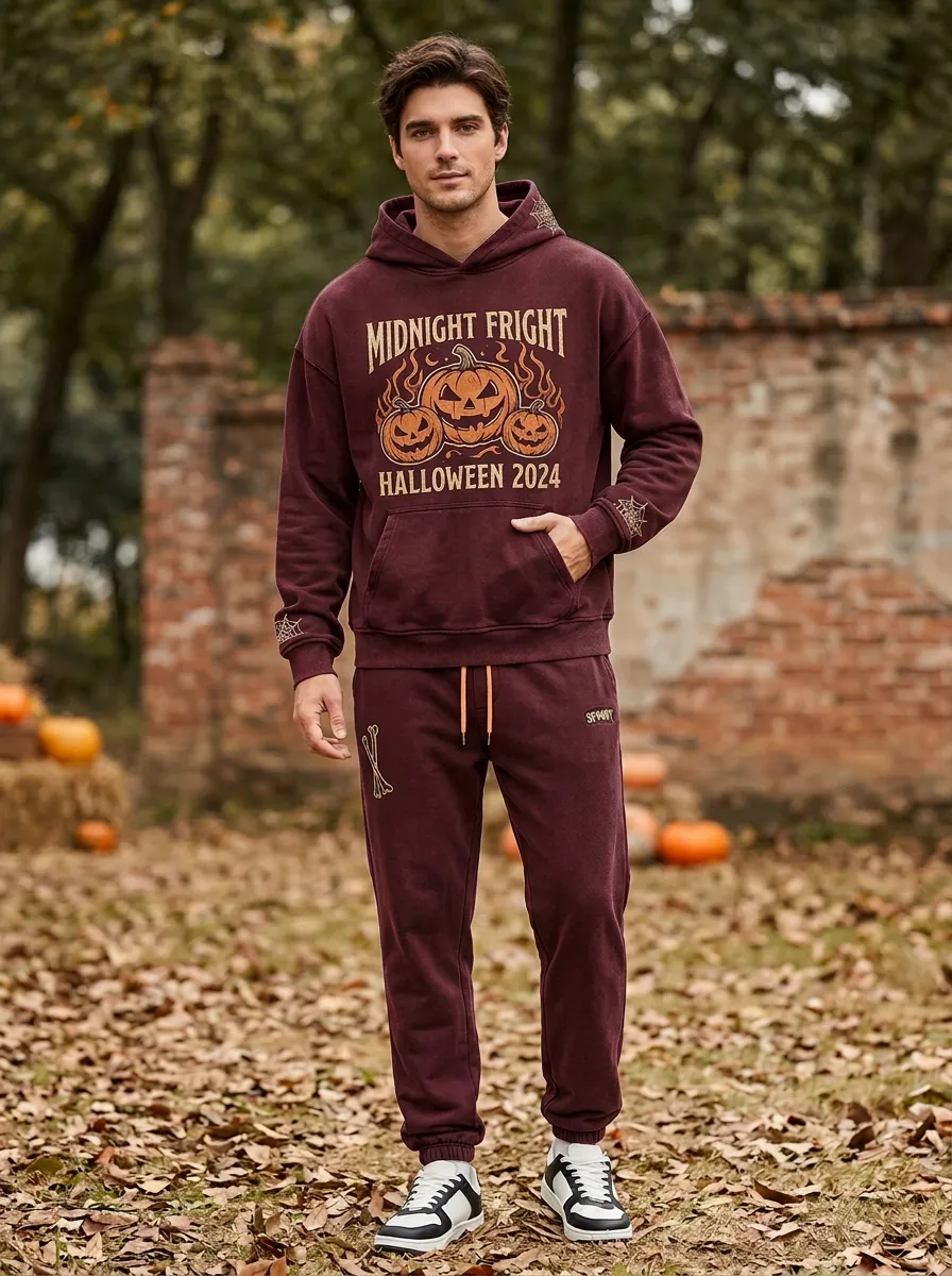 Men's Halloween Midnight Fright Pumpkin Printed Tracksuit