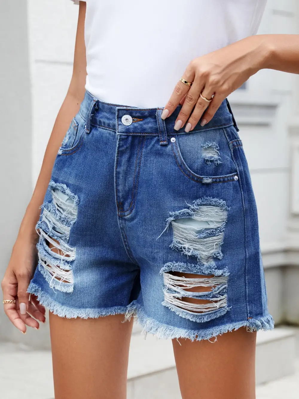 Everyday Distressed Raw Hem Denim Shorts