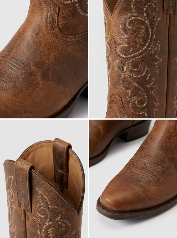Men's Western Cowboy Floral Embroidered Printed Boots