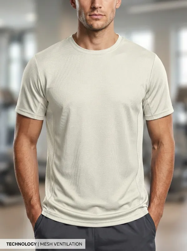 Mesh-Panel Side-Panel Vented Men's Crewneck Athletic T-Shirt