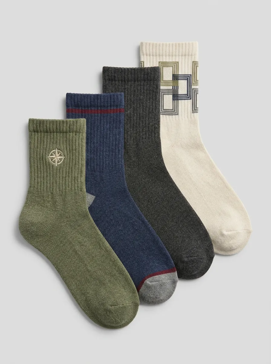 Compass Geometric Outdoor Men's Four-Pair Long Socks