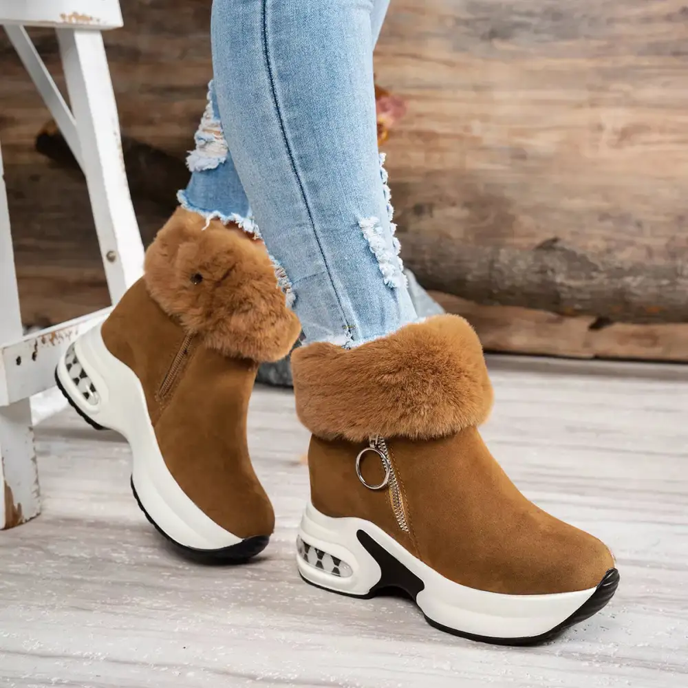 Fuzzy Side-Zip Platform Ankle Boots