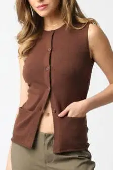 Sleeveless Button Front Women's Blouse Top