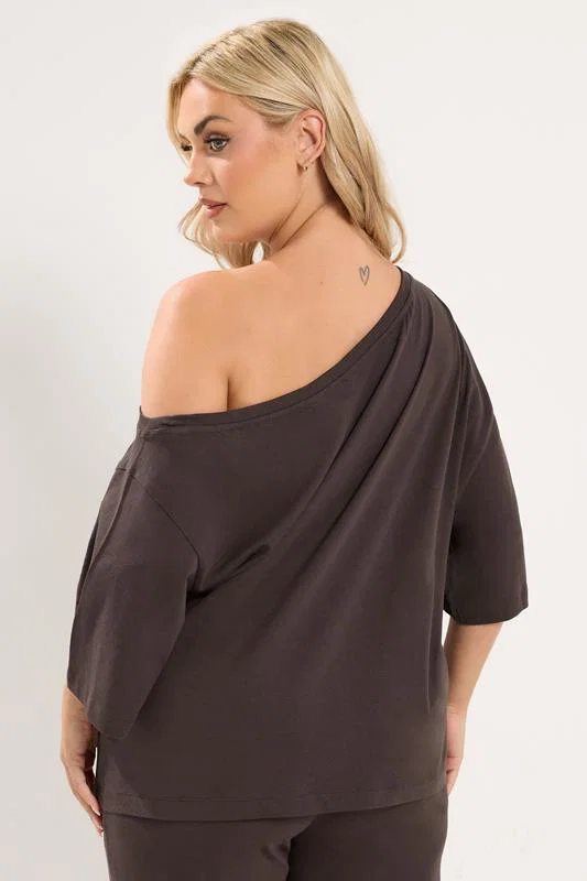 Chocolate Brown Off Shoulder Tee detail 2