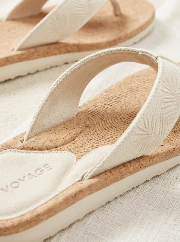 Women's Cork Embroidered Leaf Print Flat Flip Flops