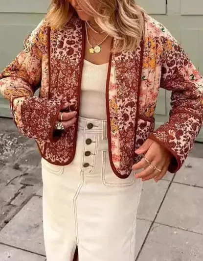 Classic Printed Quilted Relaxed Cardigan