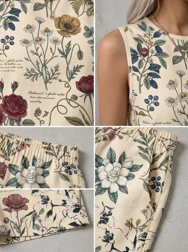 Women's Botanical Garden Floral Script Printed Sleeveless Set