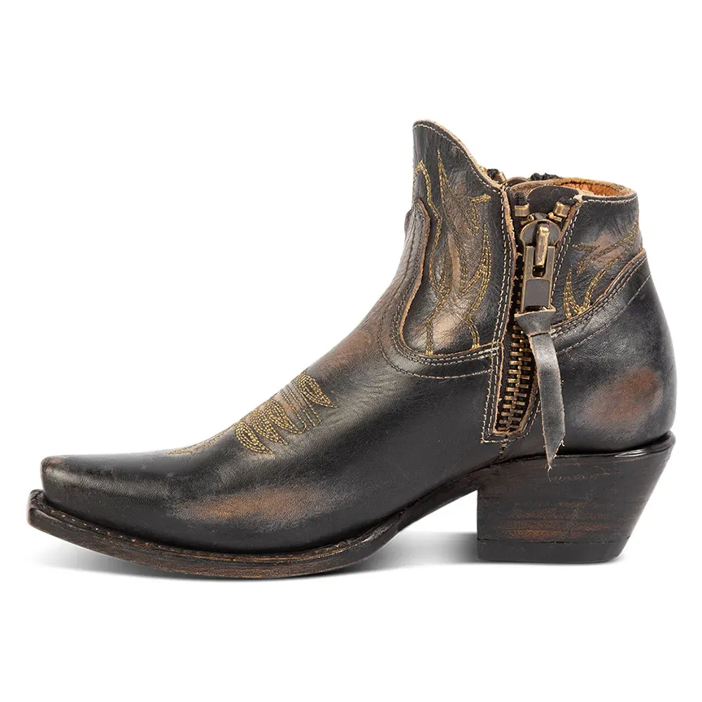 Classic Faux-Leather Distressed Embroidered Zip-Up Western Boots