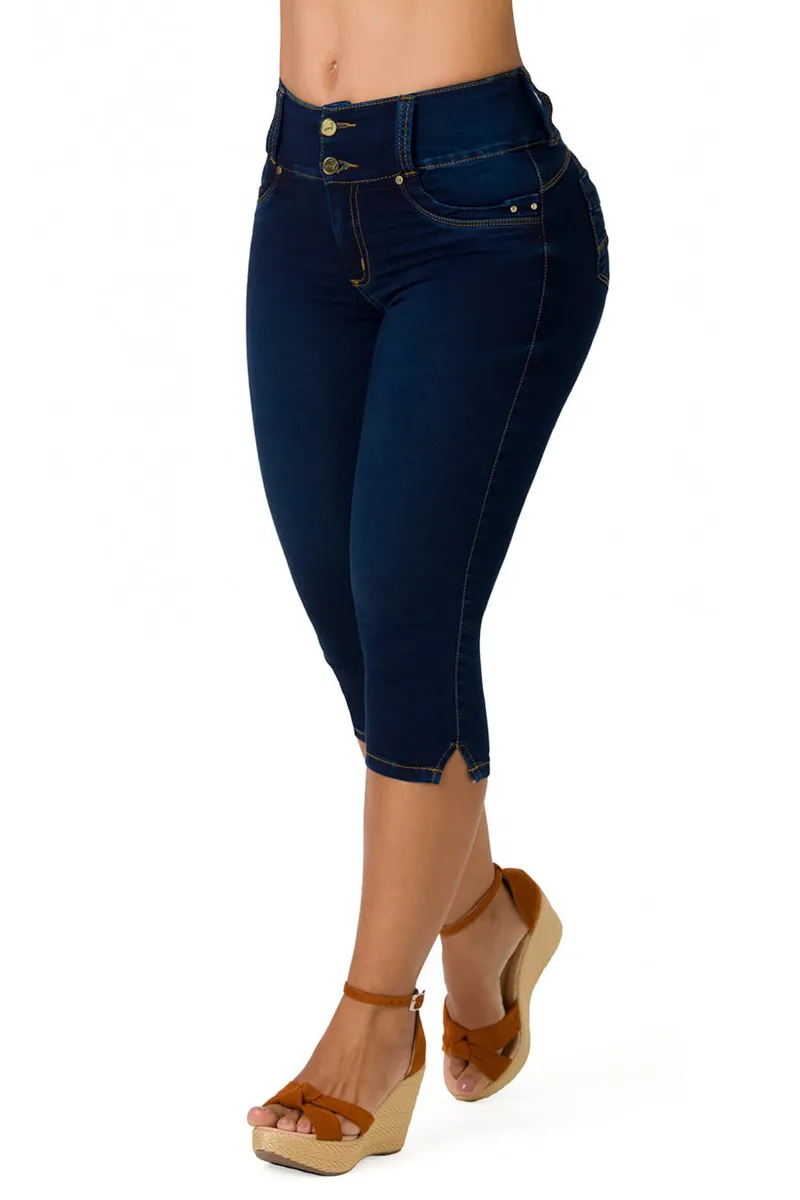 Double Button Mid Waist Capris Jeans