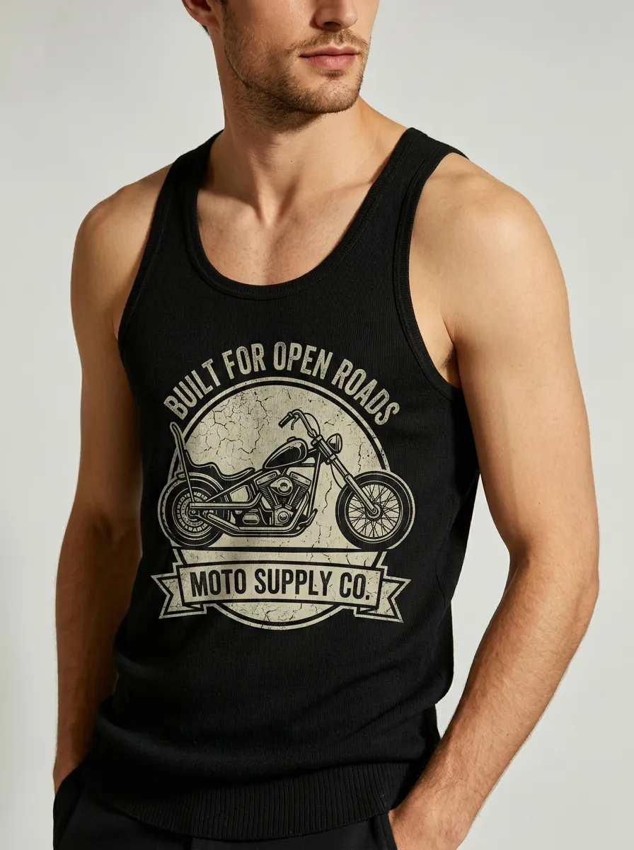 Men's Biker Motorcycle Lover Vintage Chopper Printed Tank Top