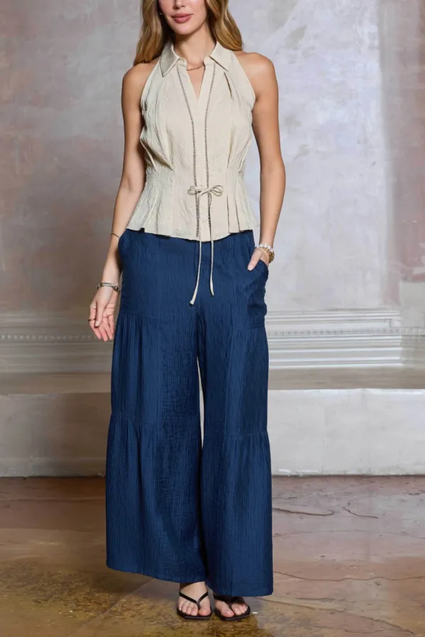 Button Collar Pleated Shirt