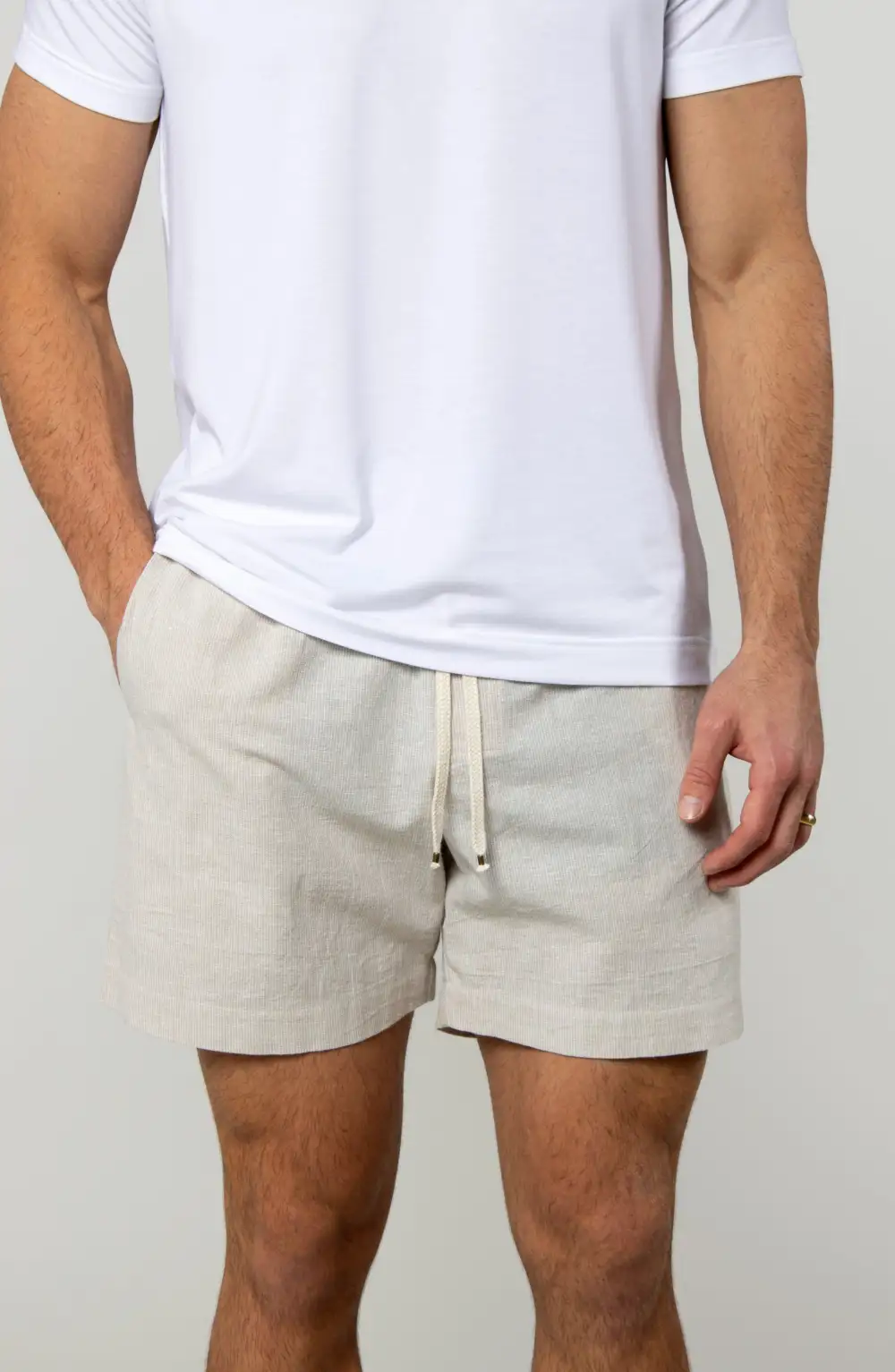Men's Striped Cotton Linen Patch Pocket Shorts