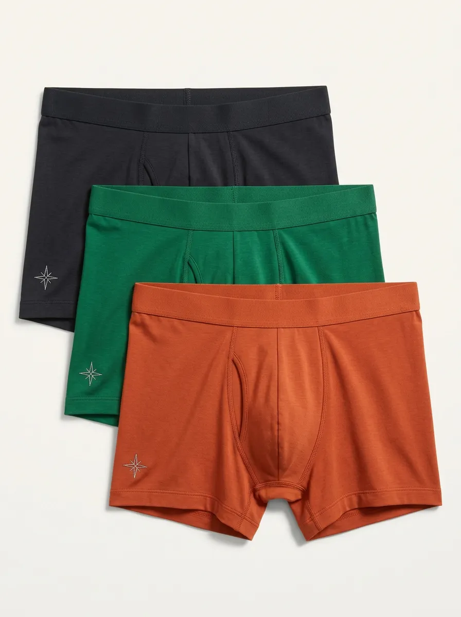 Men's Soft-Touch Cotton Boxer Briefs with Compass Motif Print — Classic Three Pack