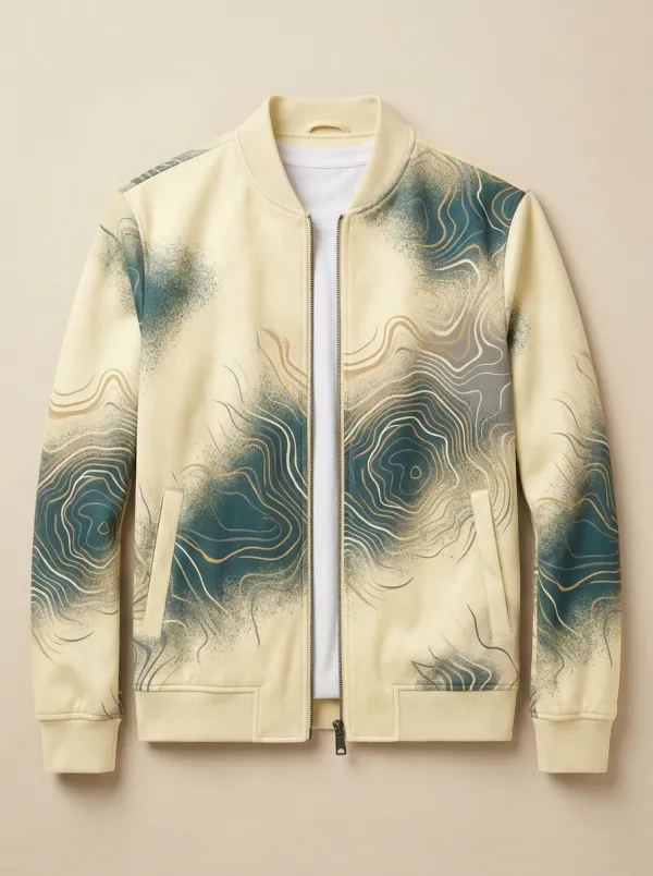 Topographic Print Sleeve Detail Bomber Jacket