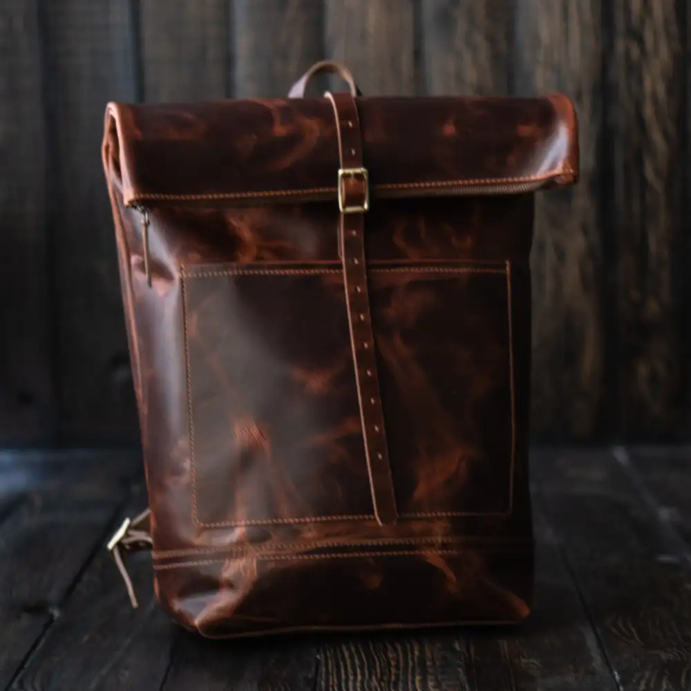 Roll Top Leather Backpack