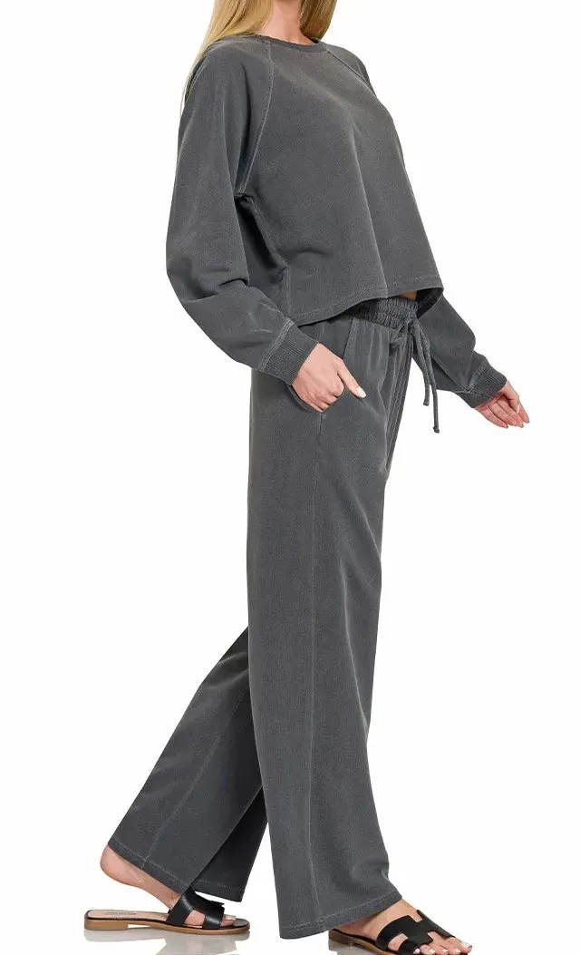 Refined Washed F Terry Round Neck Pullover & Pants Set