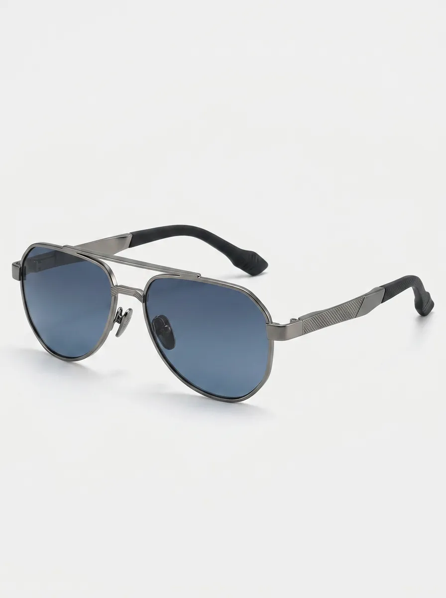 Men's Vintage Aviator Metal Frame Blue Lens Sunglasses