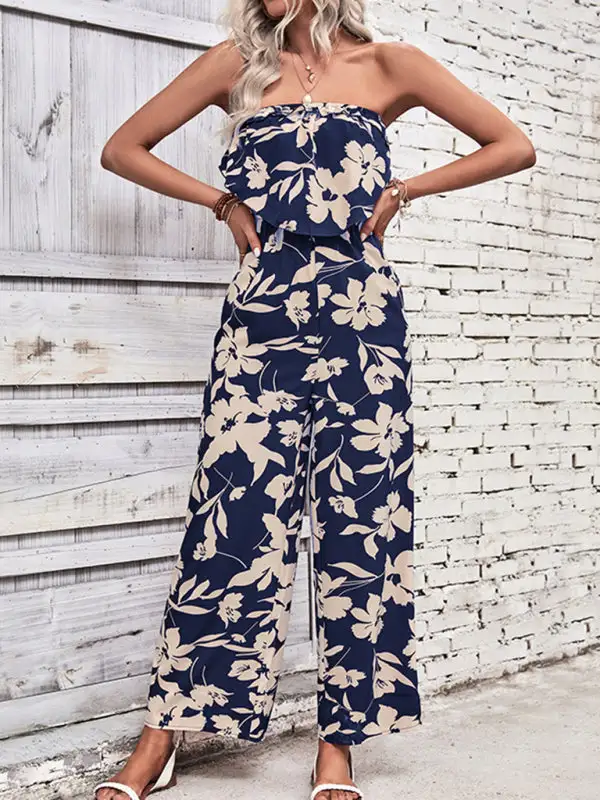 Tube Top Printed Tight Jumpsuit