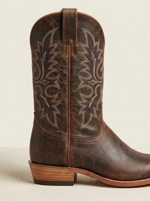 Men's Western Cowboy Distressed Leather Embroidered Printed Boots