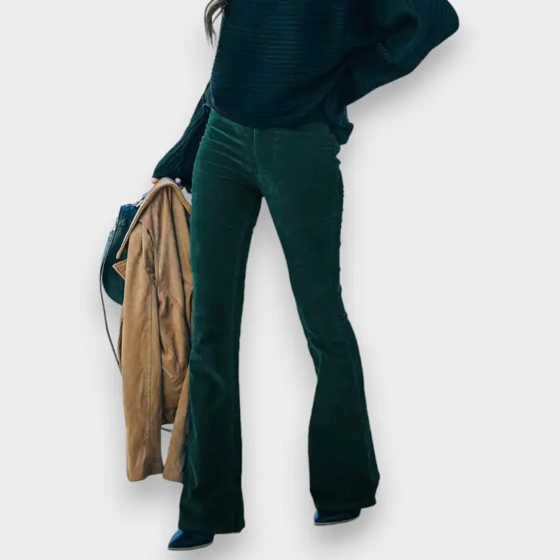 Corduroy Flared Leg High Waist Trousers