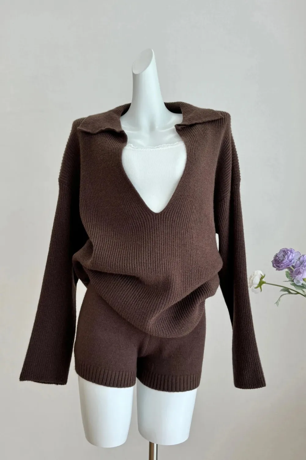 Collared Sweater & Shorts Set