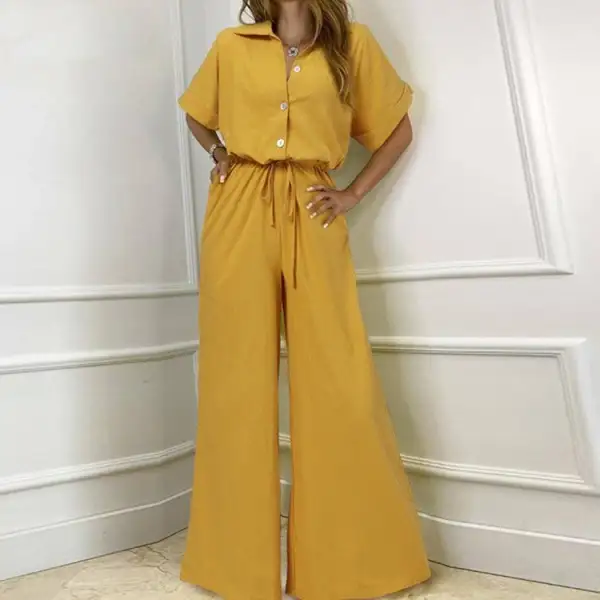 Vintage Tailored Single-Breasted Wide-Leg Jumpsuit