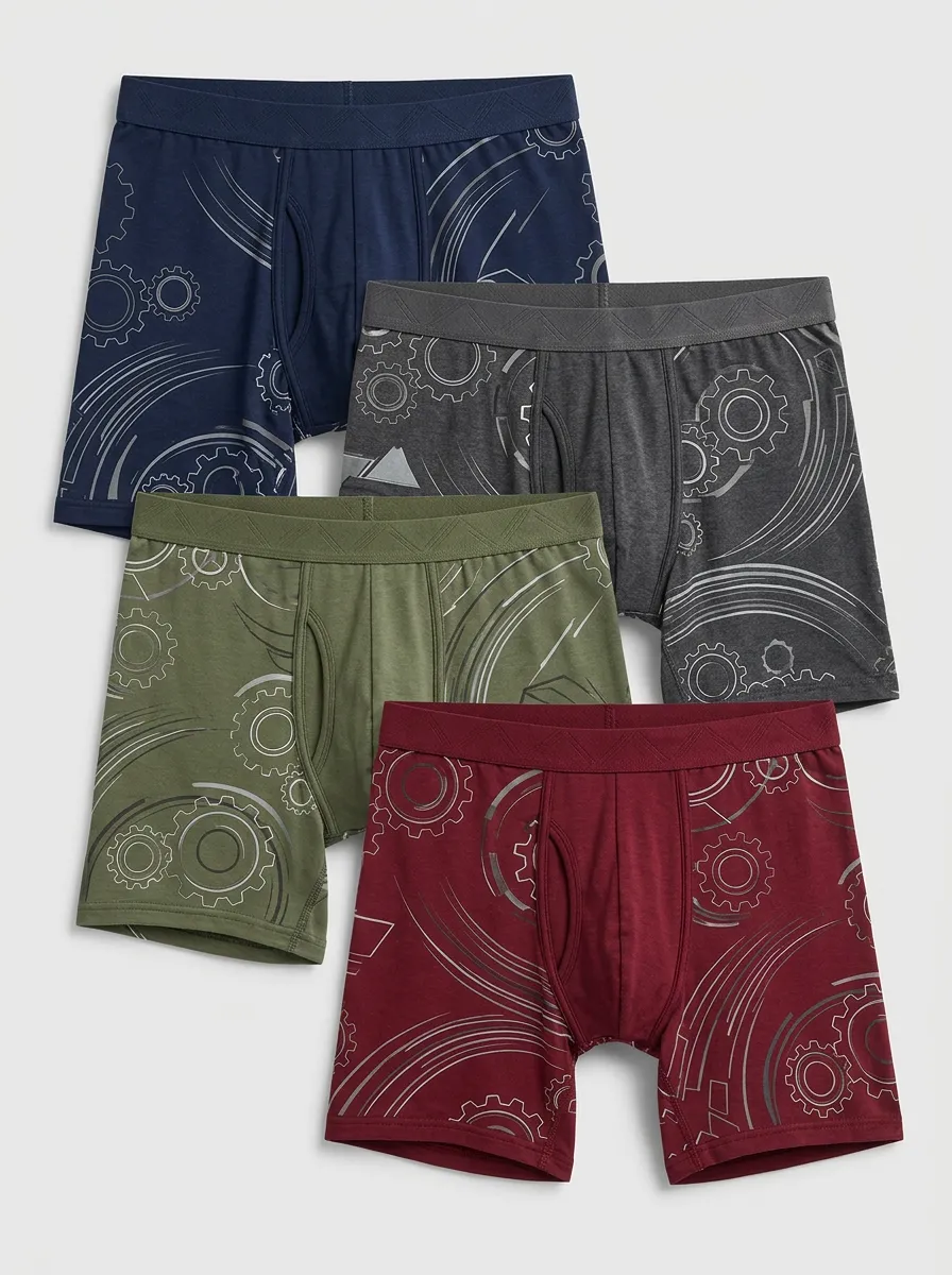 Men's Abstract Gear Line Graphic Boxer Briefs Set