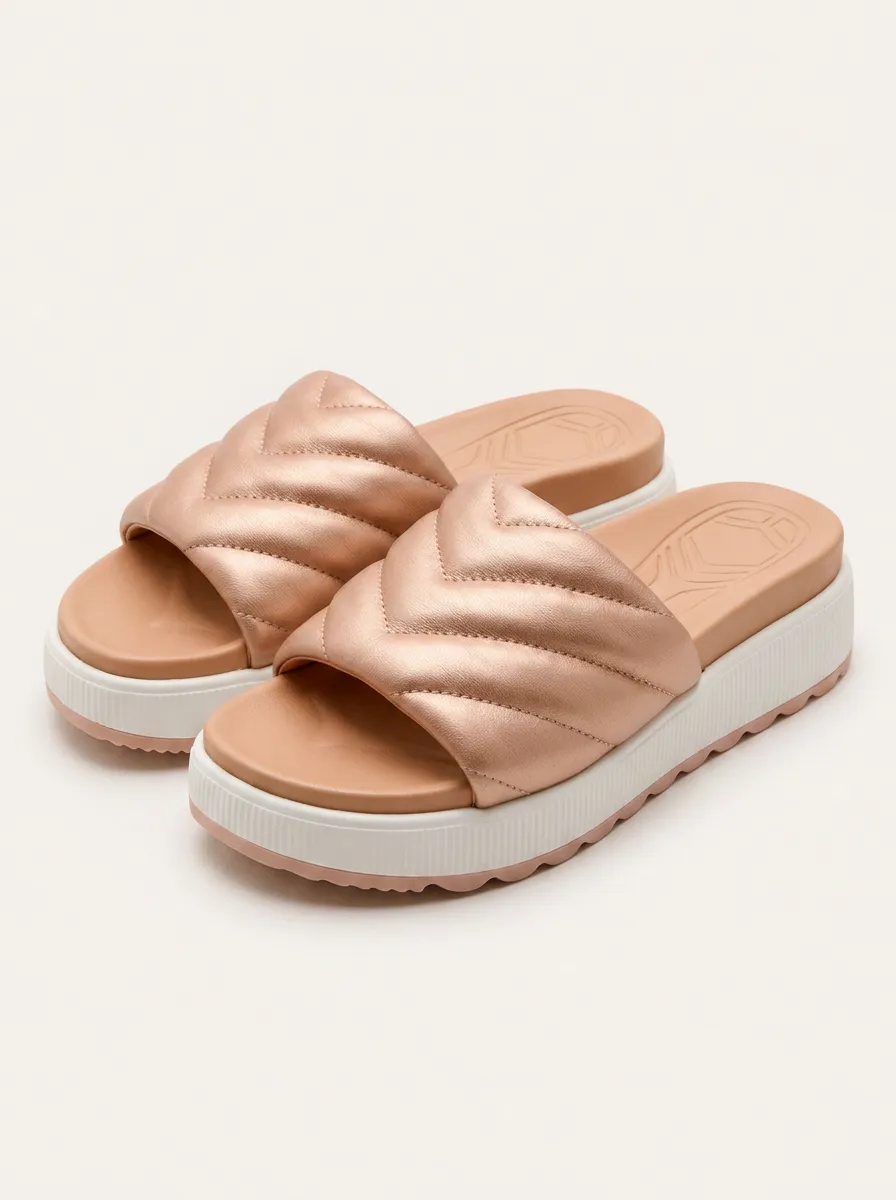 Everyday S Rose Chevron Quilted Platform Slides