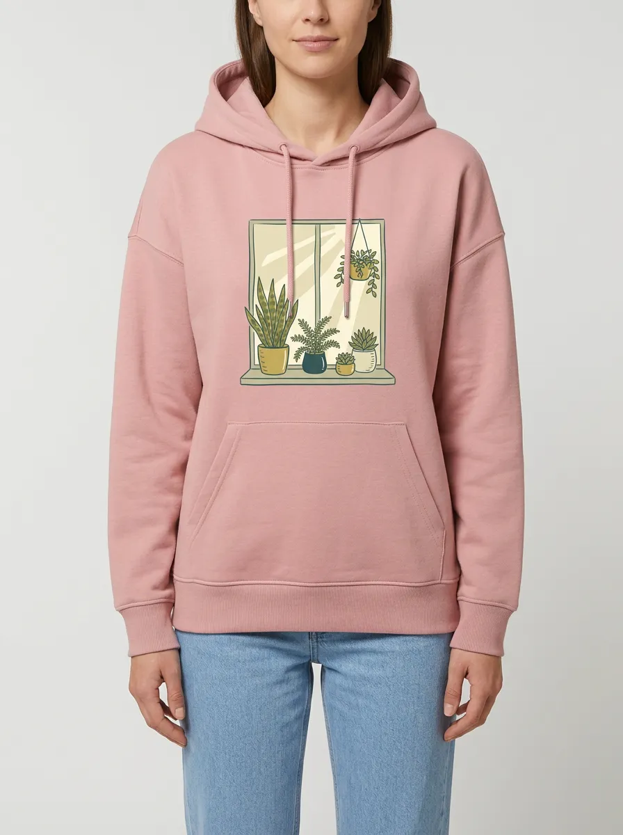 Women's Hooded Drawstring Graphic Ribbed Relaxed-Fit Hoodie