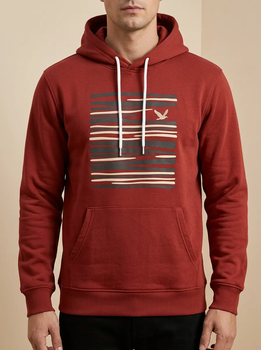 Men's Abstract Bird Stripe Graphic Print Hoodie