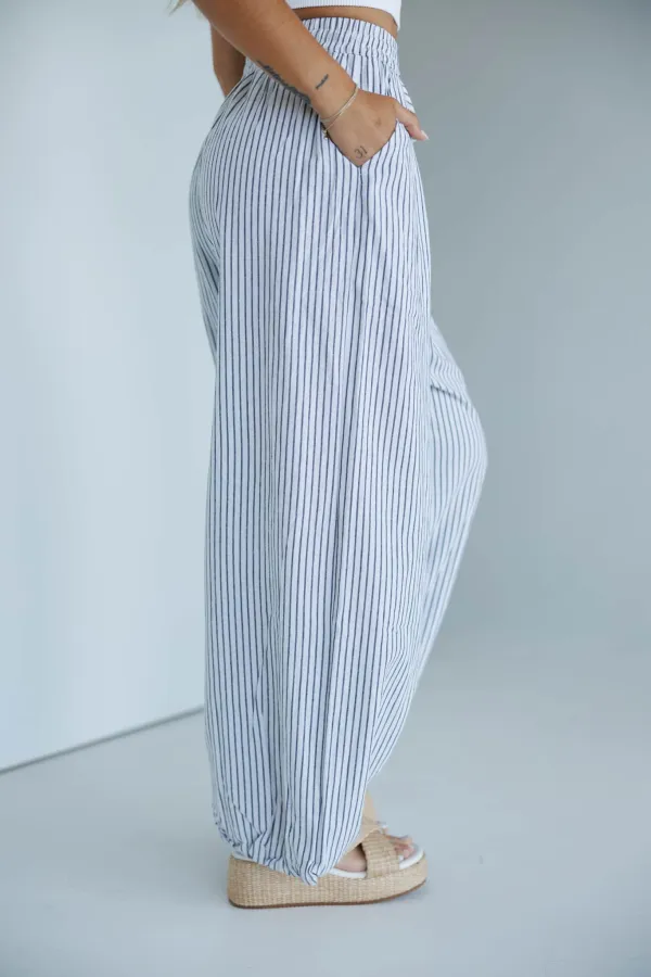 Balloon Belted Wide-Leg Striped Pants