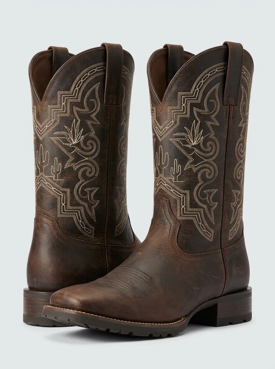 Trail Embroidered Cactus Detailed Western Boots