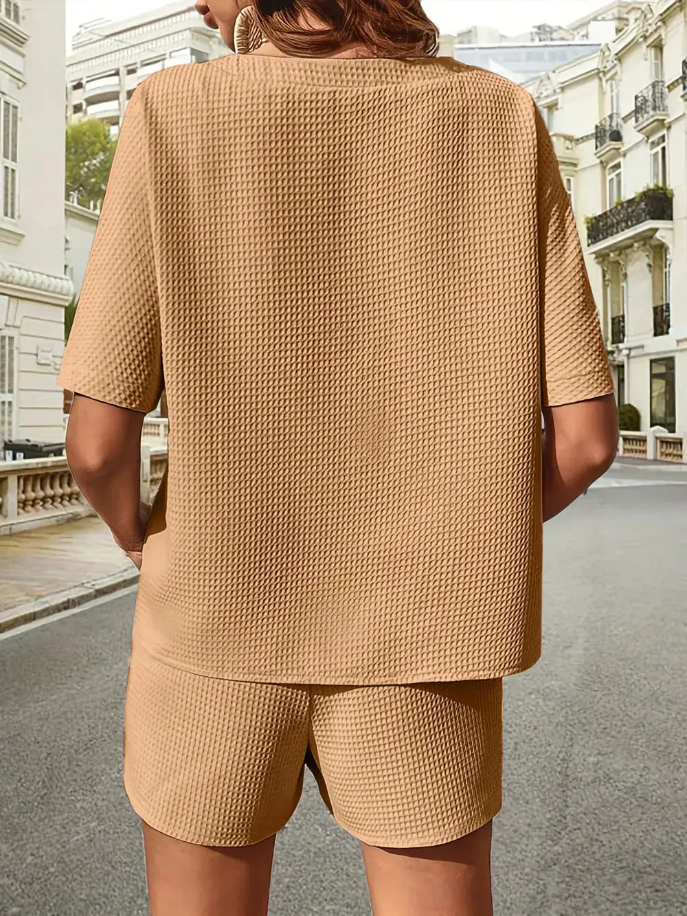 Waffle Knit Half Sleeve Top and Shorts Set