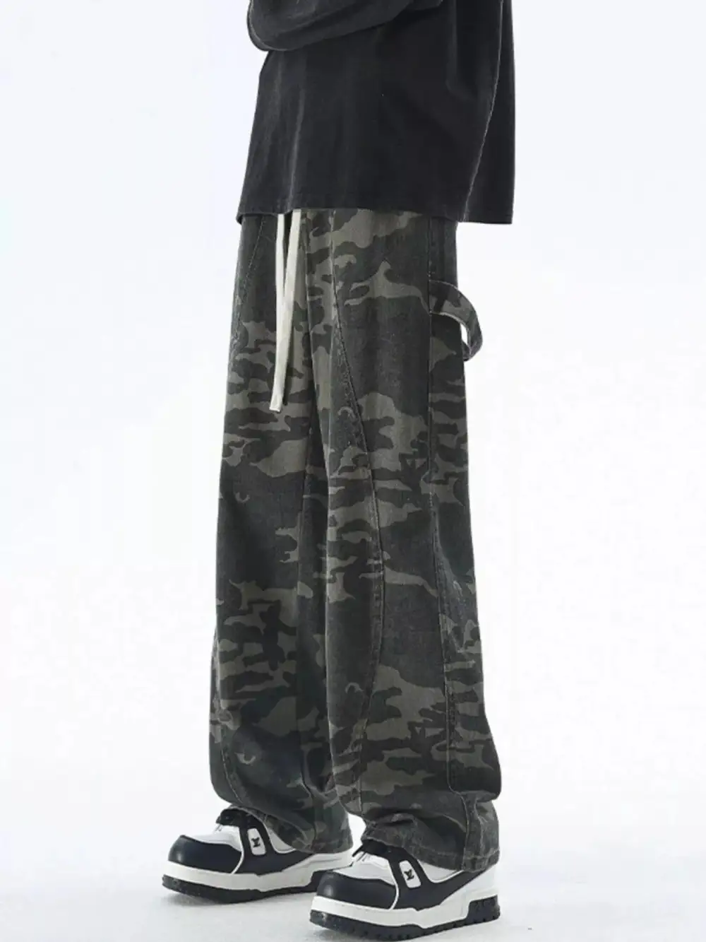 Camouflage Cargo Pants with Drawstring