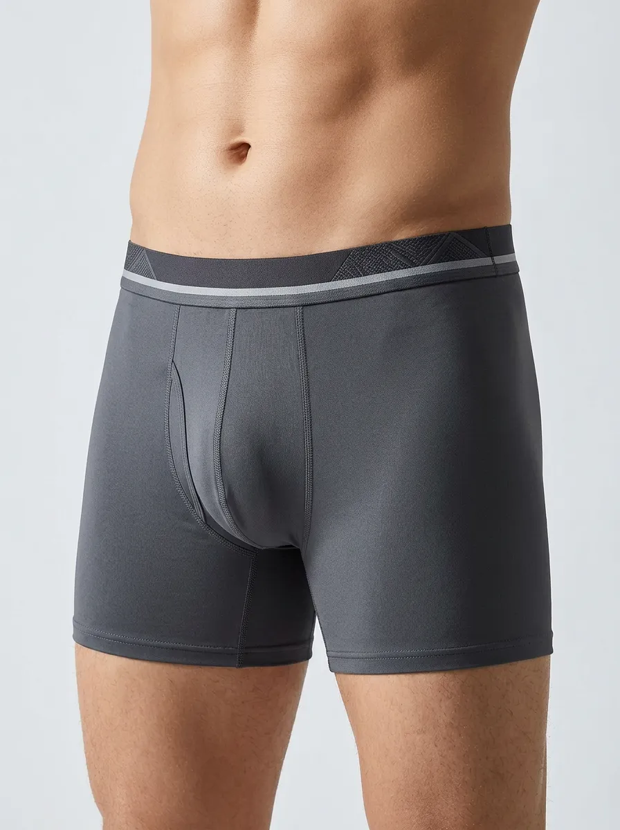 Men's Solid Grey Athletic Performance Printed Boxer Briefs