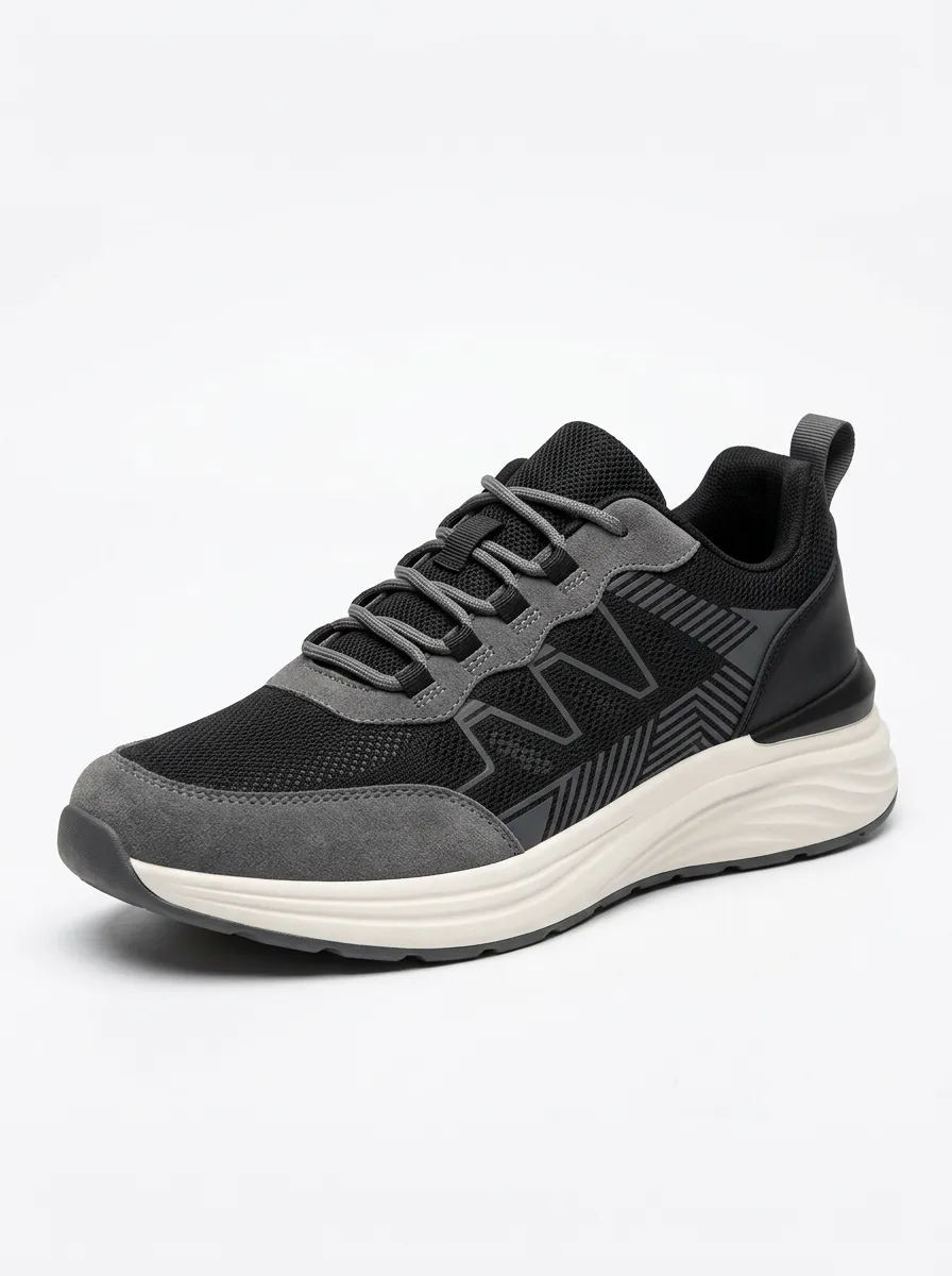 Men's Black Sport Geometric Pattern Athletic Sneakers