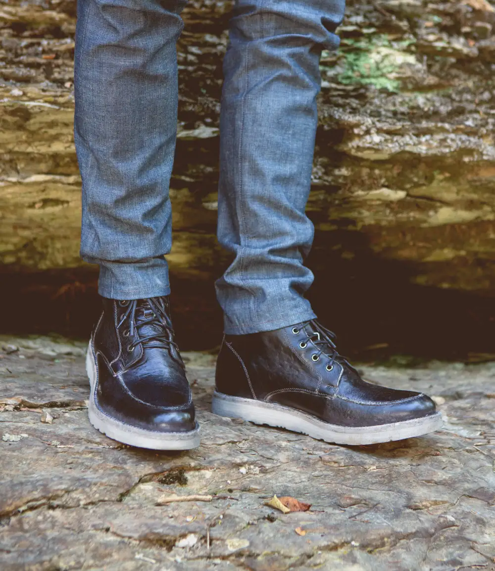 Apron-Toe Lace-Up Distressed Work Boots