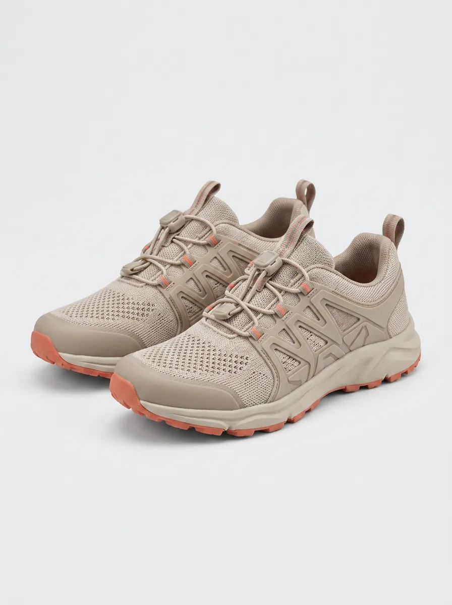 Women's Outdoor Hiking Beige Mesh Quick-Lace Sneakers
