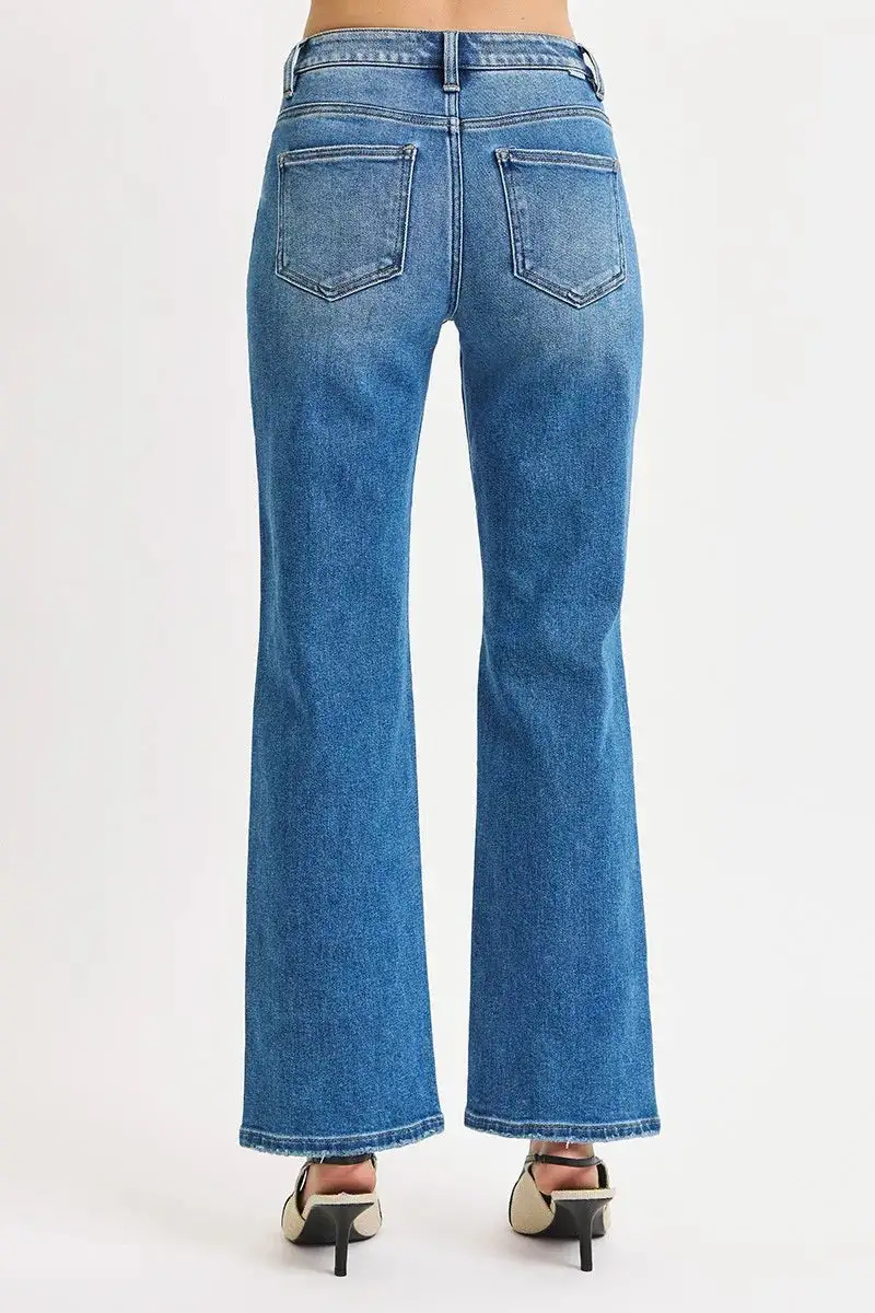Balanced High Waist Straight Leg Distressed Denim Jeans