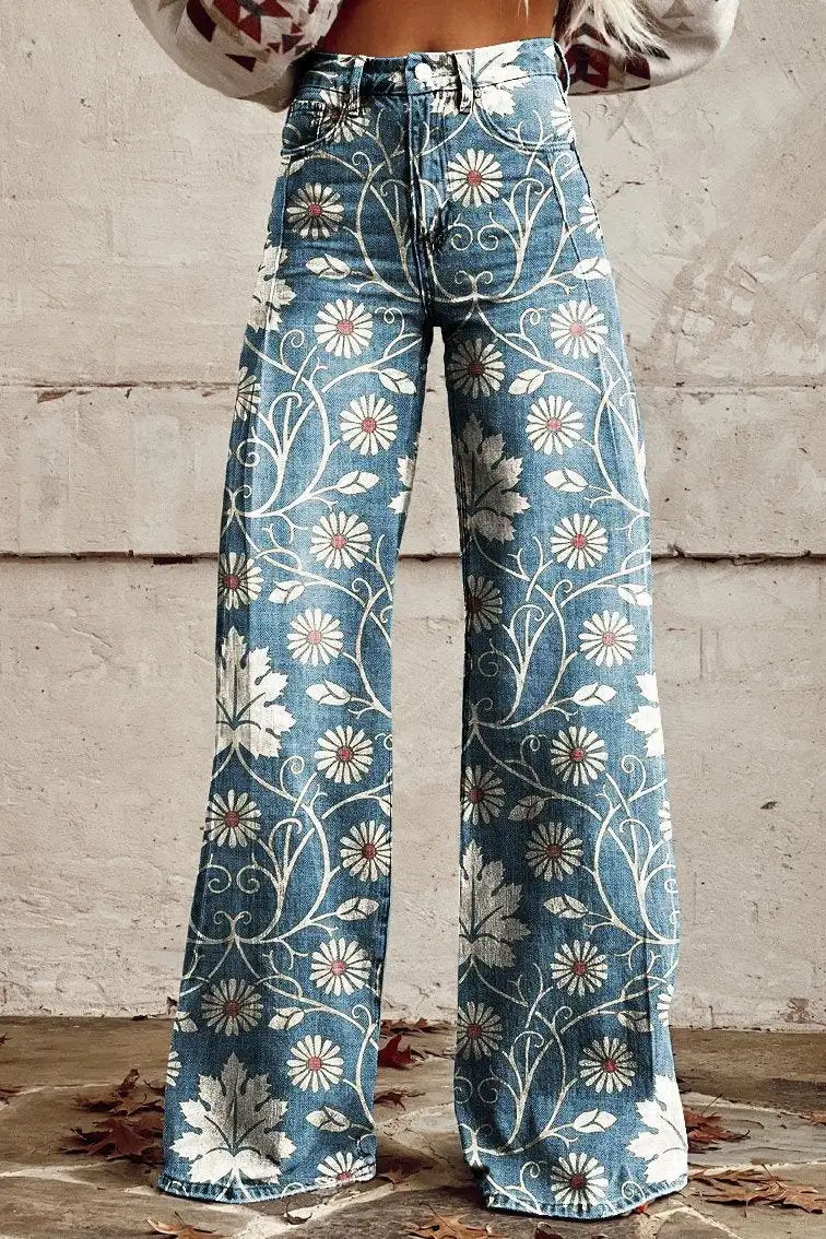 Modern Denim Boho Printed Trousers