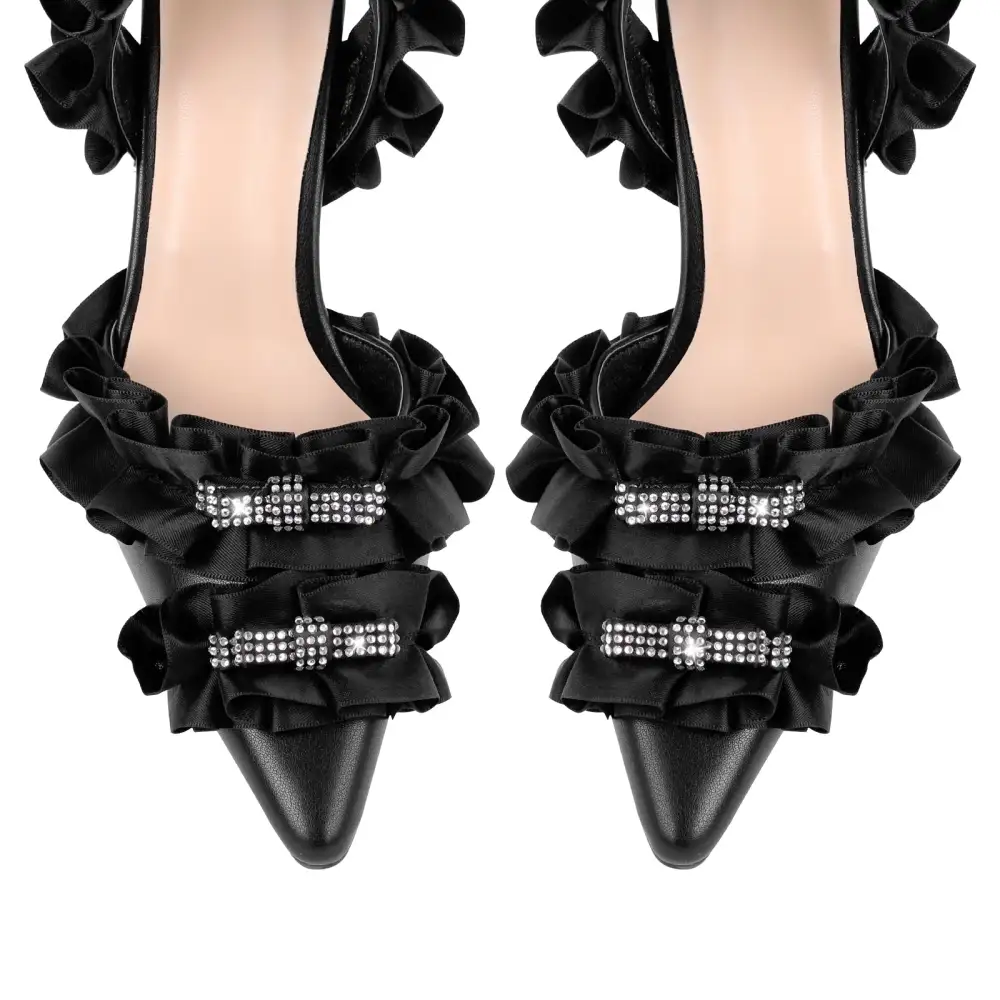 Polished Rhinestone Pointed Toe Stiletto Slingback Pumps