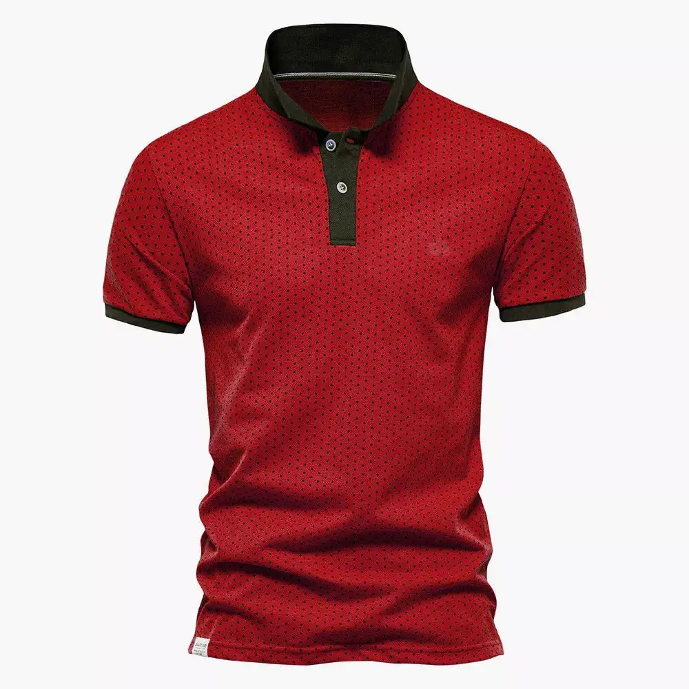 Polka Dot Polo Collar Short Sleeve Polo Shirt