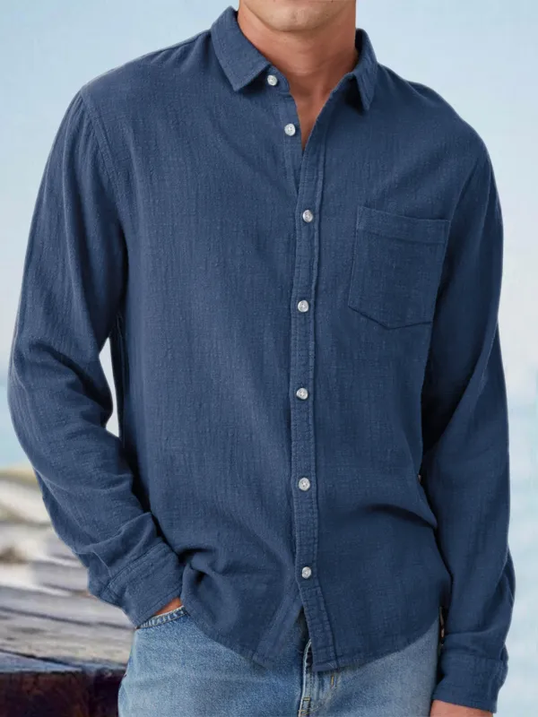 Everyday Long Sleeve Open Collar Pocket Shirt