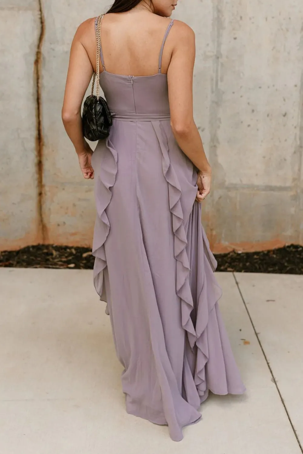 Ruffle Detail Tied Waist Maxi Dress