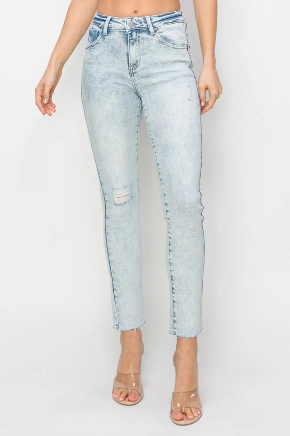 Textured High Waist Skinny Distressed Denim Jeans