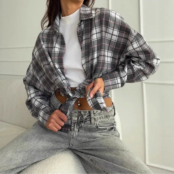 Tailored Loose Fit Plaid Long Sleeve Shirt