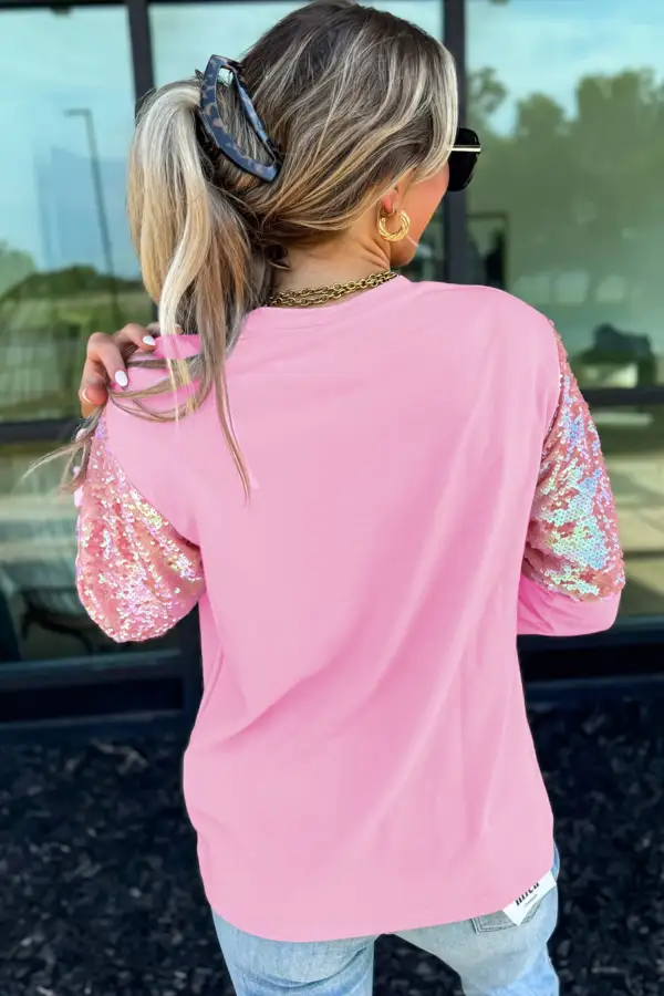 Round Neck Relaxed Cotton Blend Long Sleeve Top